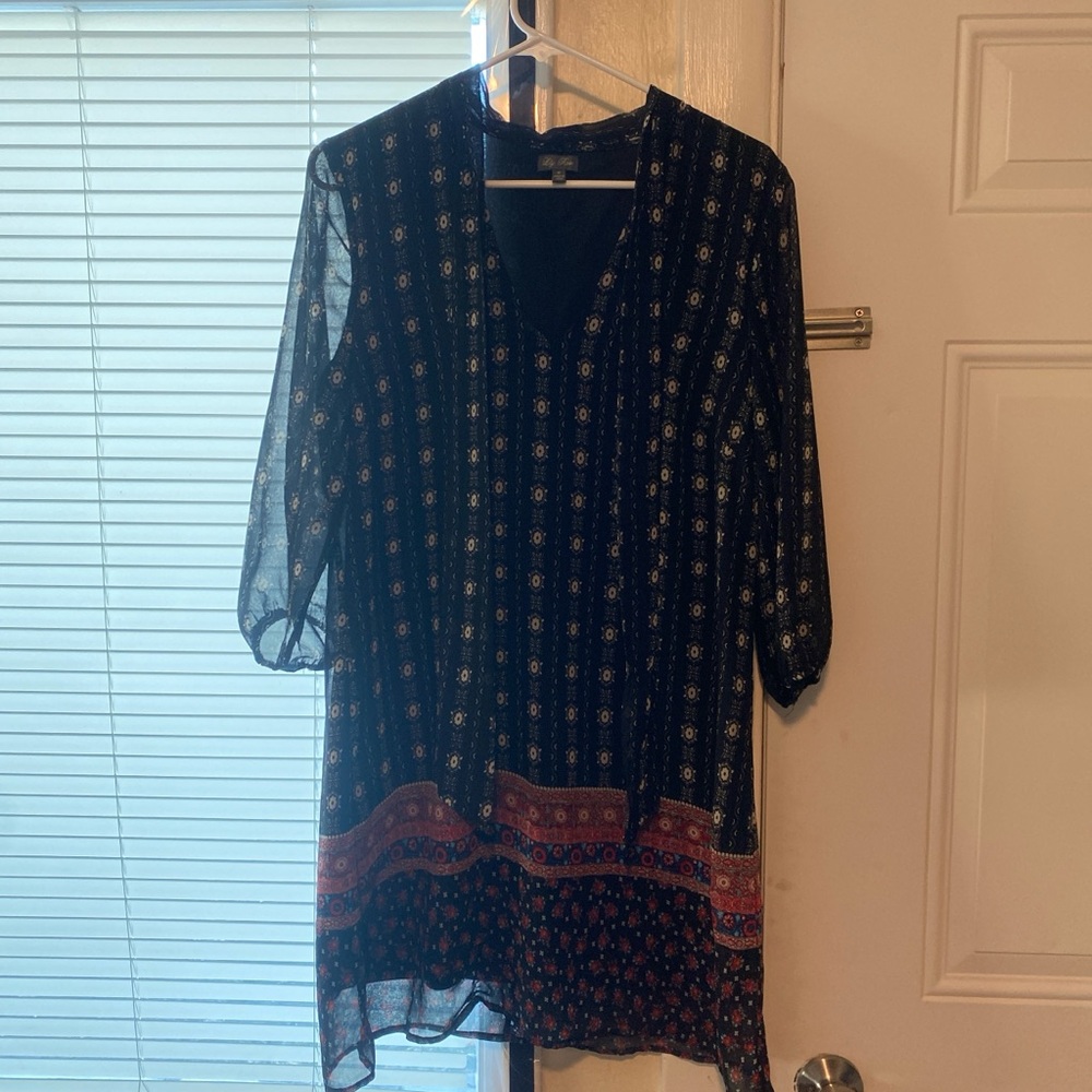 Lily Rose Black and Red Floral Long Sleeve Dress